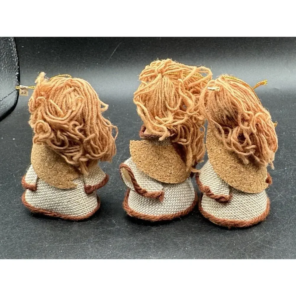 3 Vtg 1960’s Burlap Angels Christmas Tree Ornaments Brown Made in Japan -S1J